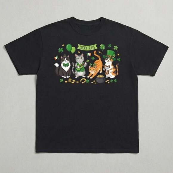 Tops - St Patricks Day Shirt, Lucky Cats Tee, Cute Cat Mom Gift